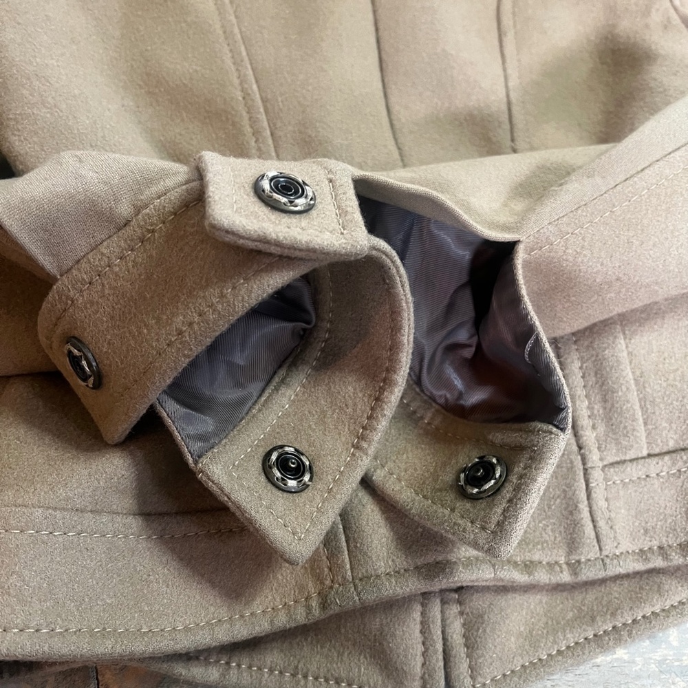 EUC. 90s [BCBG] Camel Military Moto Coat | Cashmere + Wool Beige Jacket | Medium - Picture 9 of 15